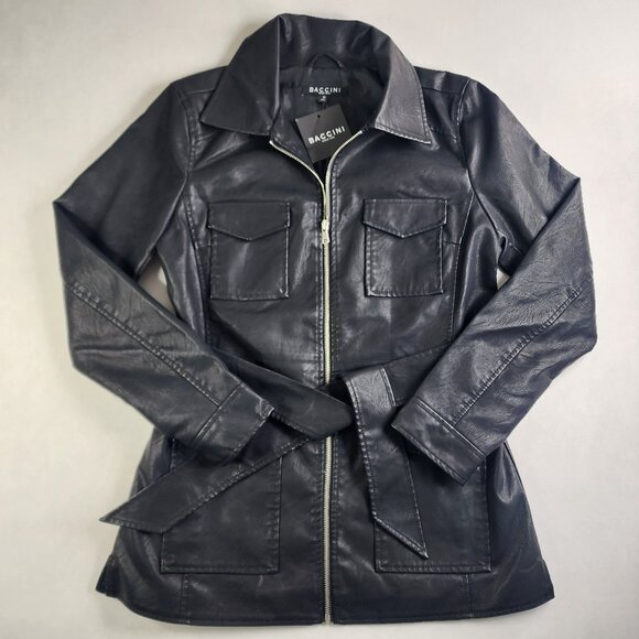 Baccini Jackets & Blazers - Baccini Faux Leather Jacket Woman's Black Size Medium Full Zip Pockets NWT